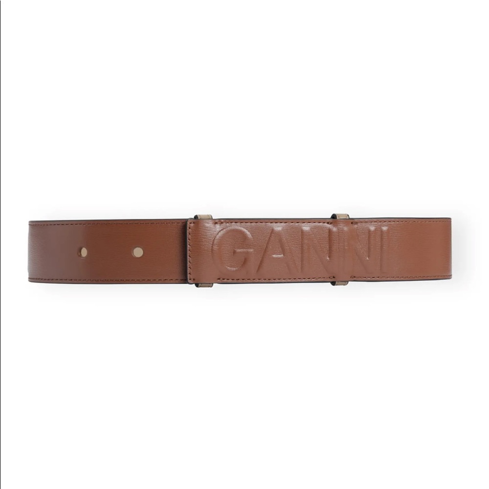 NWT Ganni brown leather banner waist belt